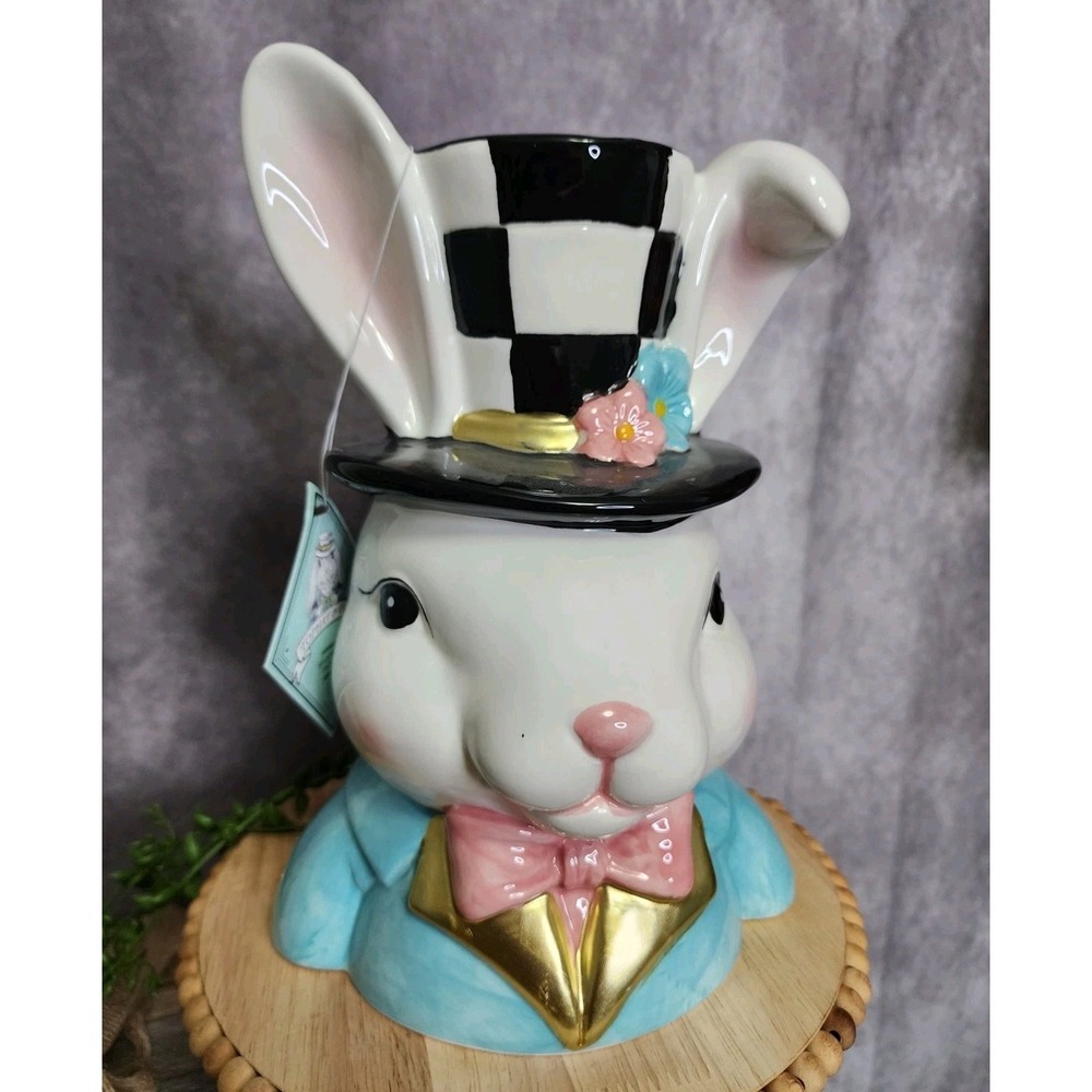 Tophat & Tail Mad Hatter Easter Bunny‎ Bust Ceramic 11" Figurine Tabletop NEW
